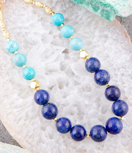 Blue Lapis and Magnesite Golden Necklace - Barse Jewelry