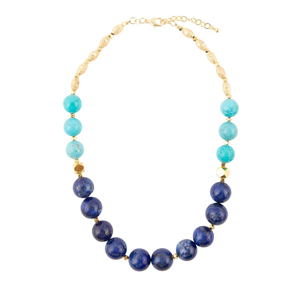 Blue Lapis and Magnesite Golden Necklace - Barse Jewelry