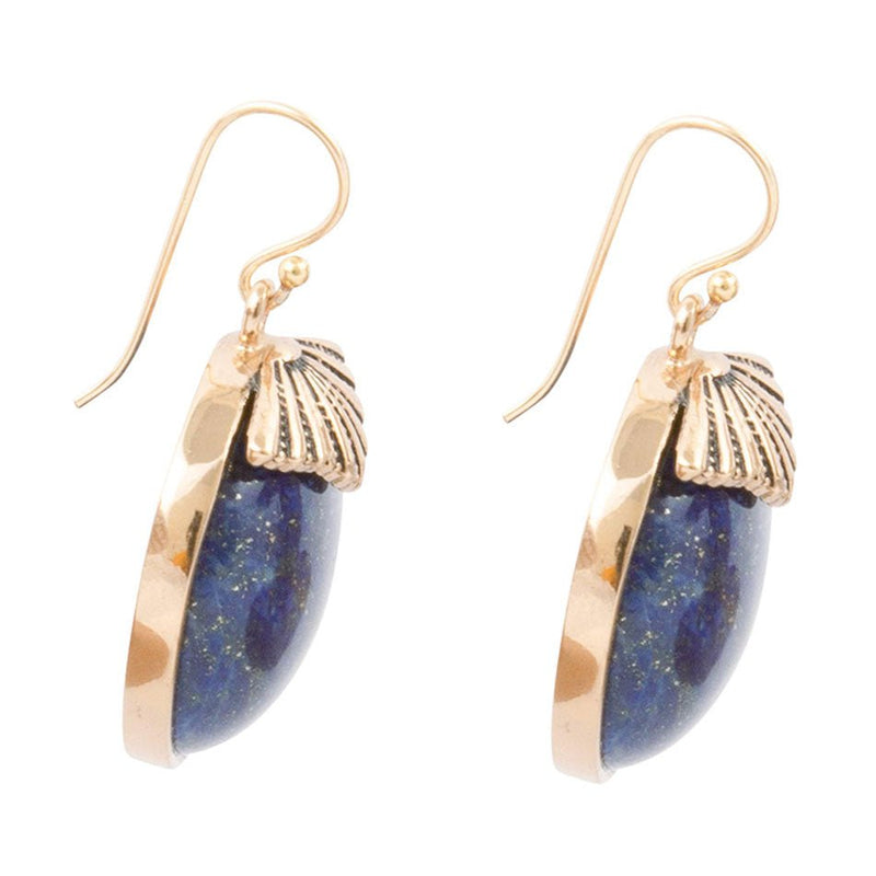 Blue Lapis Circle Golden Drop Earings - Barse Jewelry