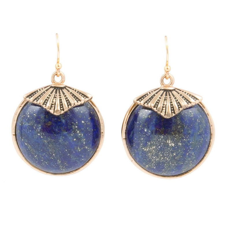 Blue Lapis Circle Golden Drop Earings - Barse Jewelry