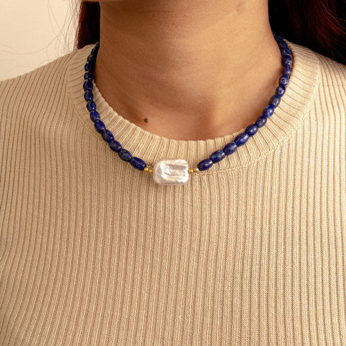 Blue Lapis Cirrus Golden Necklace - Barse Jewelry