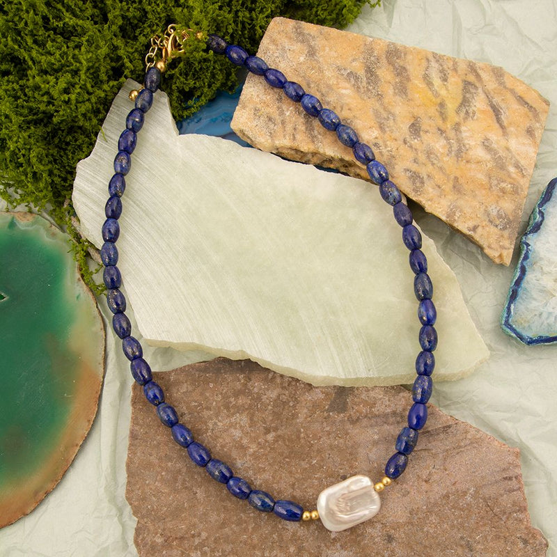 Blue Lapis Cirrus Golden Necklace - Barse Jewelry