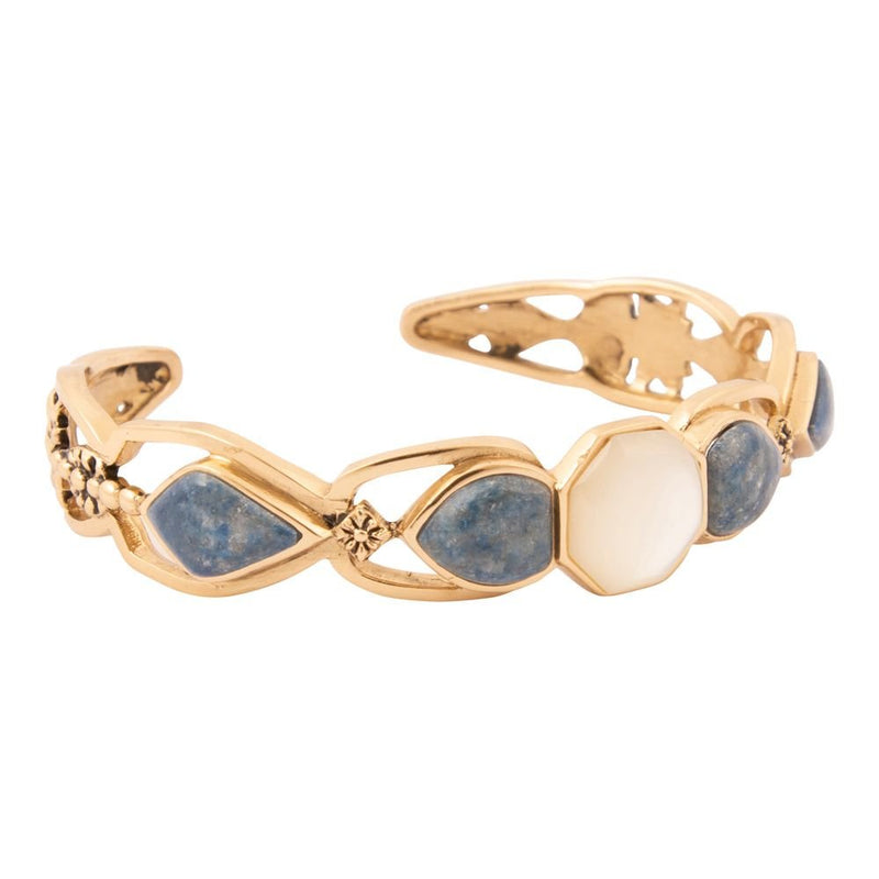 Blue Lapis Flower Golden Cuff Bracelet - Barse Jewelry