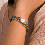 Blue Lapis Flower Golden Cuff Bracelet - Barse Jewelry