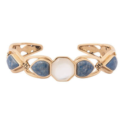 Blue Lapis Flower Golden Cuff Bracelet - Barse Jewelry