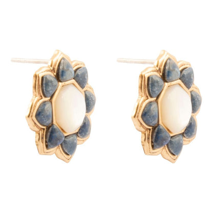 Blue Lapis Flower Golden Post Drop Earrings - Barse Jewelry