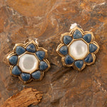Blue Lapis Flower Golden Post Drop Earrings - Barse Jewelry