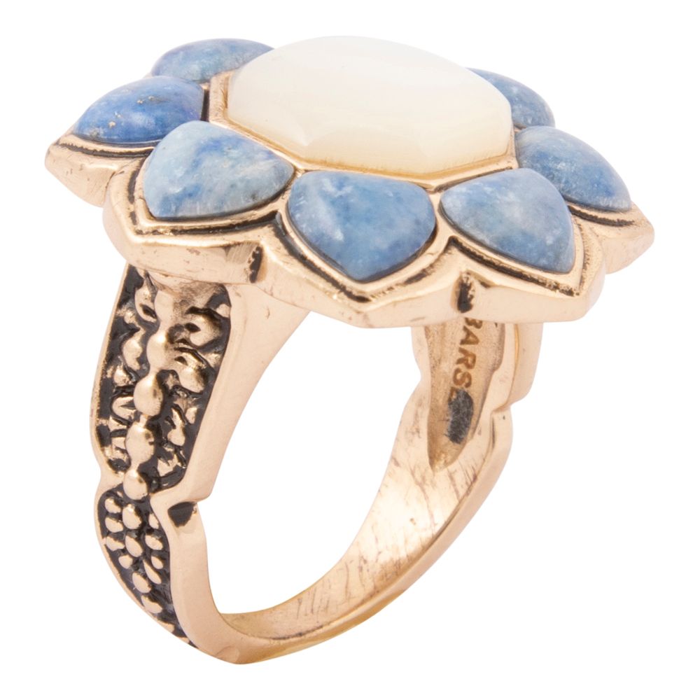 Blue Lapis Flower Golden Statement Ring - Barse Jewelry