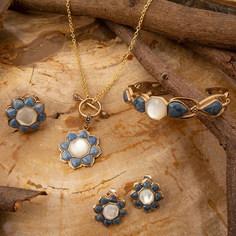 Blue Lapis Flower Golden Statement Ring - Barse Jewelry