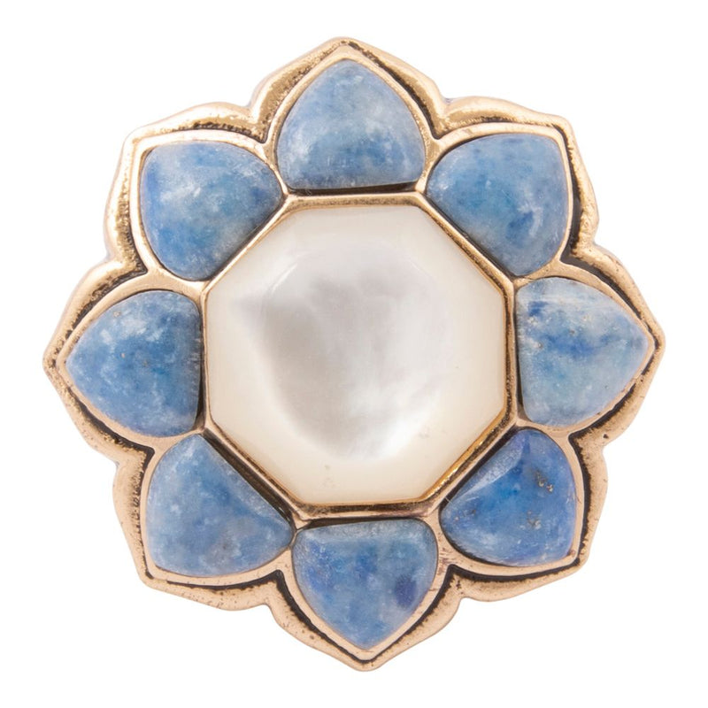 Blue Lapis Flower Golden Statement Ring - Barse Jewelry