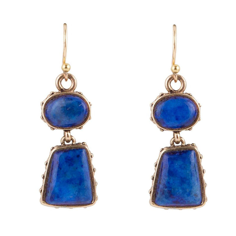 Blue Lapis Golden Drop Earrings - Barse Jewelry