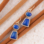Blue Lapis Golden Drop Earrings - Barse Jewelry