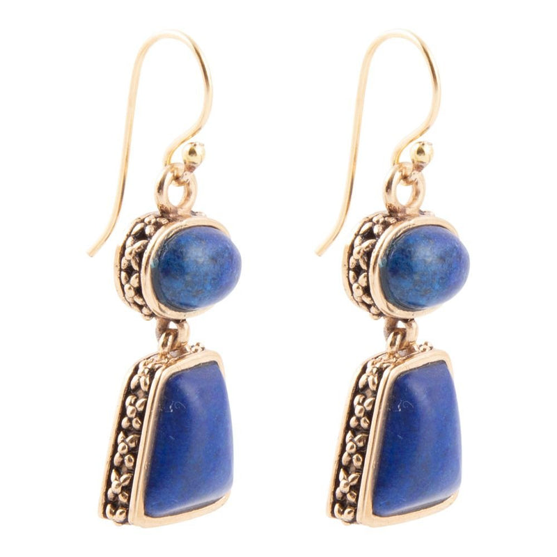 Blue Lapis Golden Drop Earrings - Barse Jewelry