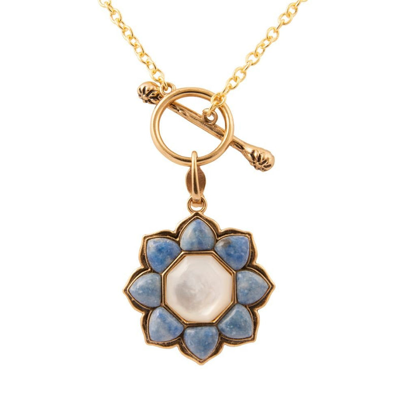 Blue Lapis Golden Flower Pendant Necklace - Barse Jewelry