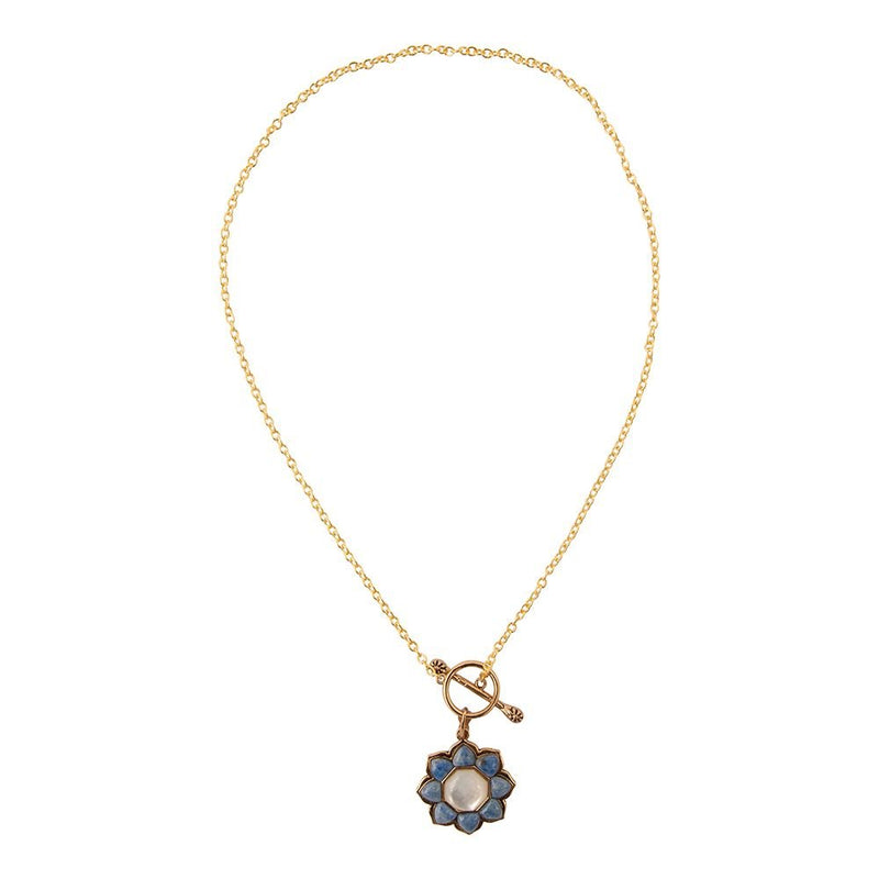 Blue Lapis Golden Flower Pendant Necklace - Barse Jewelry