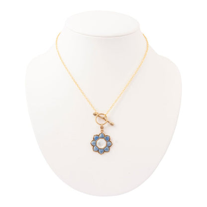 Blue Lapis Golden Flower Pendant Necklace - Barse Jewelry
