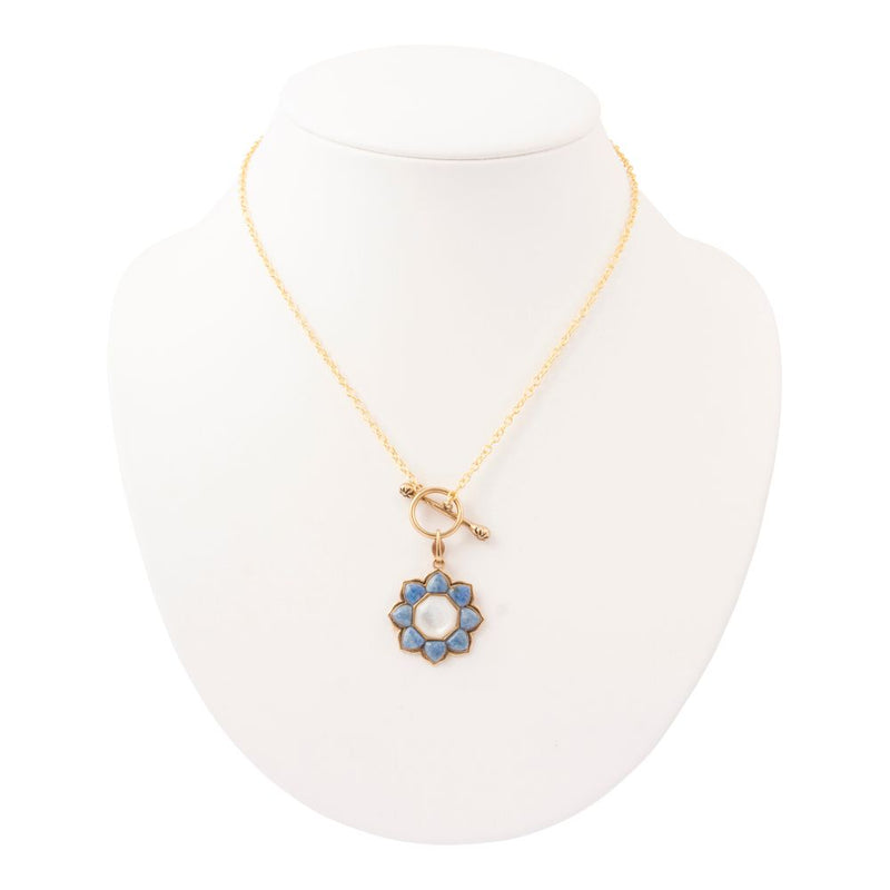 Blue Lapis Golden Flower Pendant Necklace - Barse Jewelry