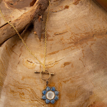 Blue Lapis Golden Flower Pendant Necklace - Barse Jewelry