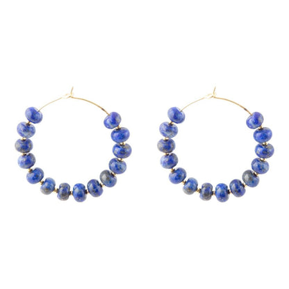 Blue Lapis Golden Hoop Earrings - Barse Jewelry