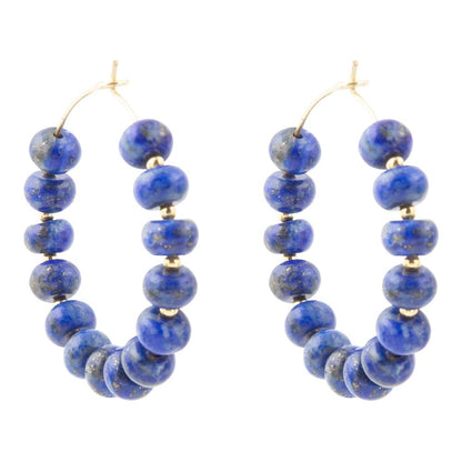 Blue Lapis Golden Hoop Earrings - Barse Jewelry