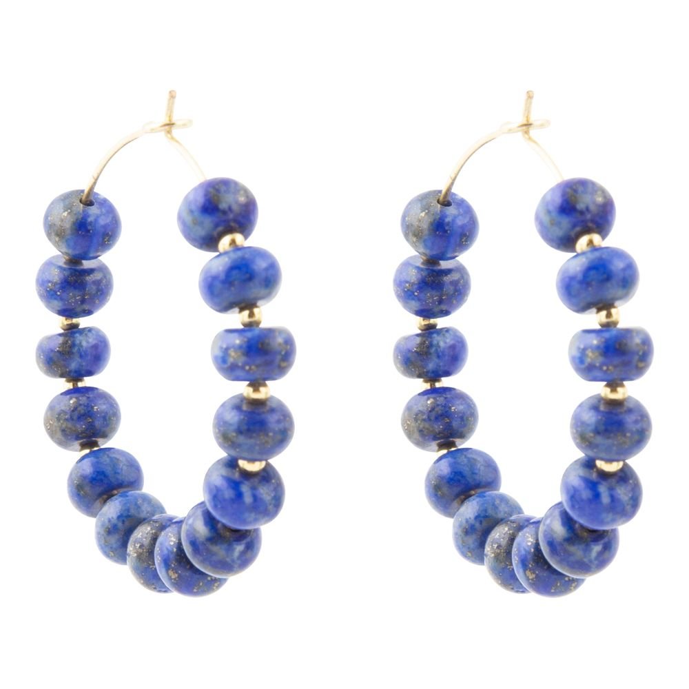 Blue Lapis Golden Hoop Earrings - Barse Jewelry