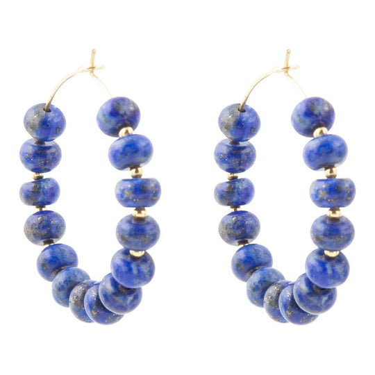 Blue Lapis Golden Hoop Earrings
