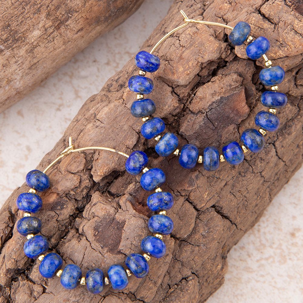 Blue Lapis Golden Hoop Earrings - Barse Jewelry
