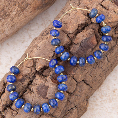Blue Lapis Golden Hoop Earrings - Barse Jewelry