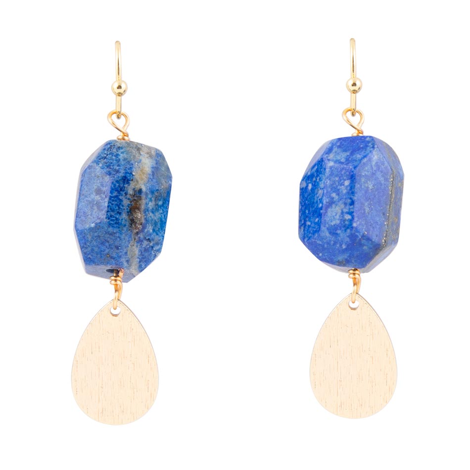 Blue Lapis Golden Teardrop Earrings - Barse Jewelry