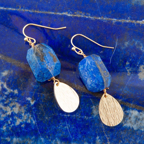 Blue Lapis Golden Teardrop Earrings - Barse Jewelry