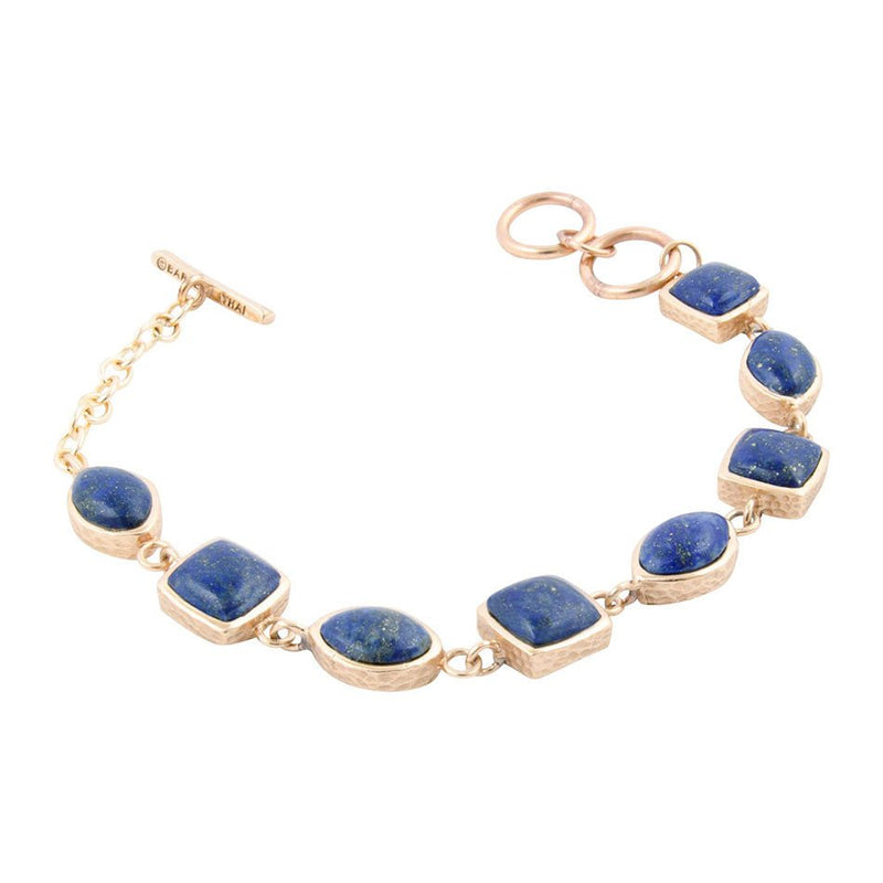 Blue Lapis Hammered Link Golden Bracelet - Barse Jewelry