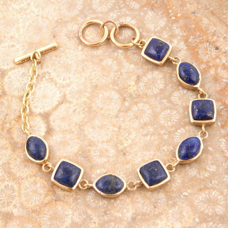 Blue Lapis Hammered Link Golden Bracelet - Barse Jewelry
