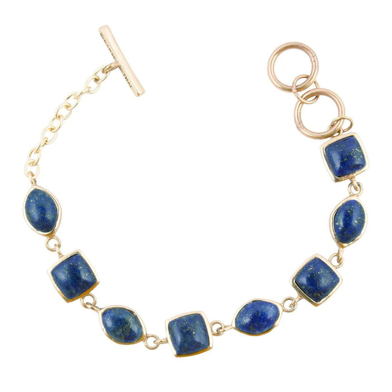 Blue Lapis Hammered Link Golden Bracelet - Barse Jewelry