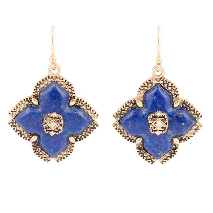 Blue Lapis Maltese Golden Cross Drop Earrings - Barse Jewelry
