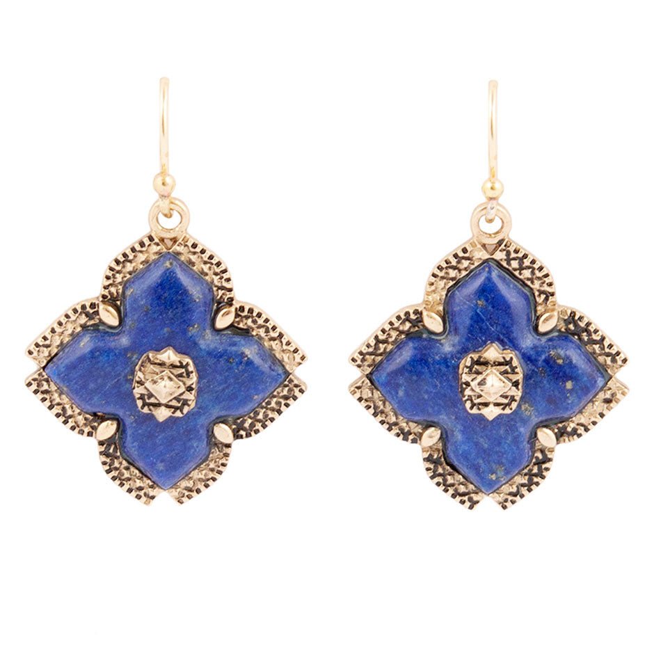 Blue Lapis Maltese Golden Cross Drop Earrings - Barse Jewelry