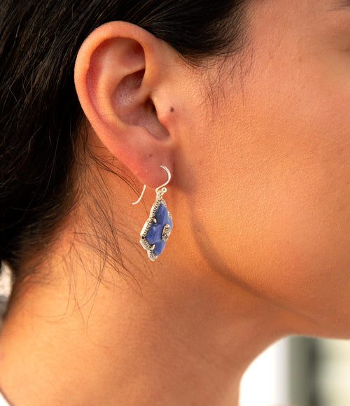 Blue Lapis Maltese Golden Cross Drop Earrings - Barse Jewelry