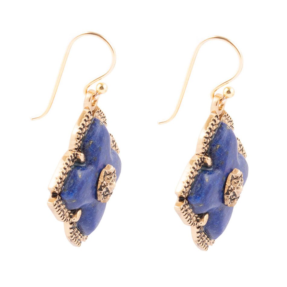 Blue Lapis Maltese Golden Cross Drop Earrings - Barse Jewelry
