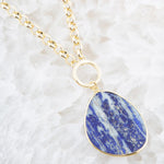 Blue Lapis Slab Pendant Golden Necklace - Barse Jewelry