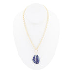 Blue Lapis Slab Pendant Golden Necklace - Barse Jewelry