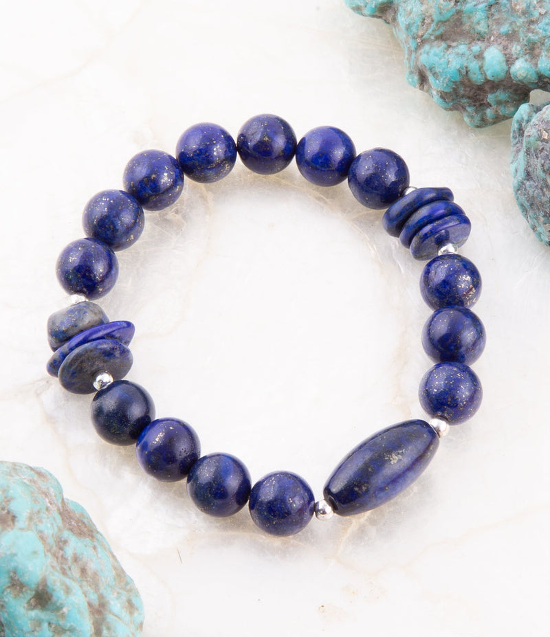 Blue Lapis Sterling Silver Stretch Bracelet - Barse Jewelry