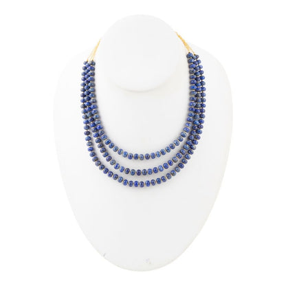 Blue Lapis Triple Strand Golden Necklace - Barse Jewelry