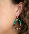 Blue Magnesite and Mulicolor Tiger's Eye Golden Drop Earrings - Barse Jewelry