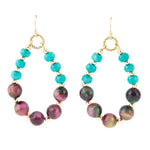 Blue Magnesite and Mulicolor Tiger's Eye Golden Drop Earrings - Barse Jewelry