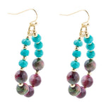 Blue Magnesite and Mulicolor Tiger's Eye Golden Drop Earrings - Barse Jewelry