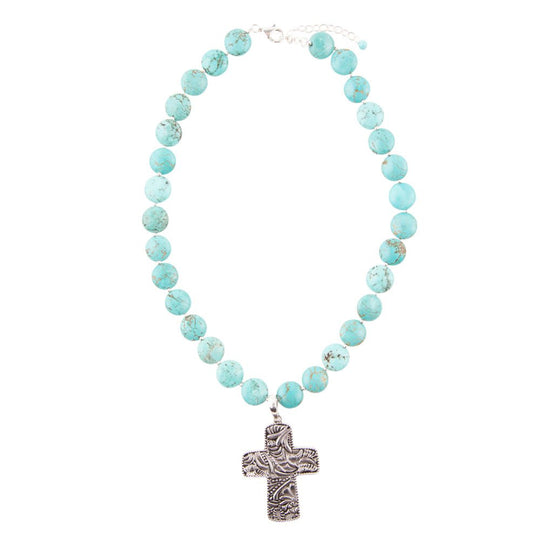 Blue Magnesite and Sterling Silver Cross Pendant Necklace