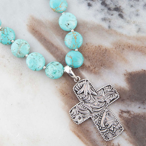 Blue Magnesite and Sterling Silver Cross Necklace - Barse Jewelry