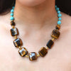 Blue Magnesite and Tiger's Eye Chunky Golden Necklace - Barse Jewelry