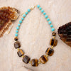 Blue Magnesite and Tiger's Eye Chunky Golden Necklace - Barse Jewelry