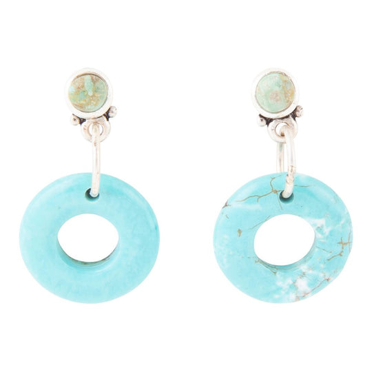 Blue Magnesite Donut Sterling Silver Drop Earrings