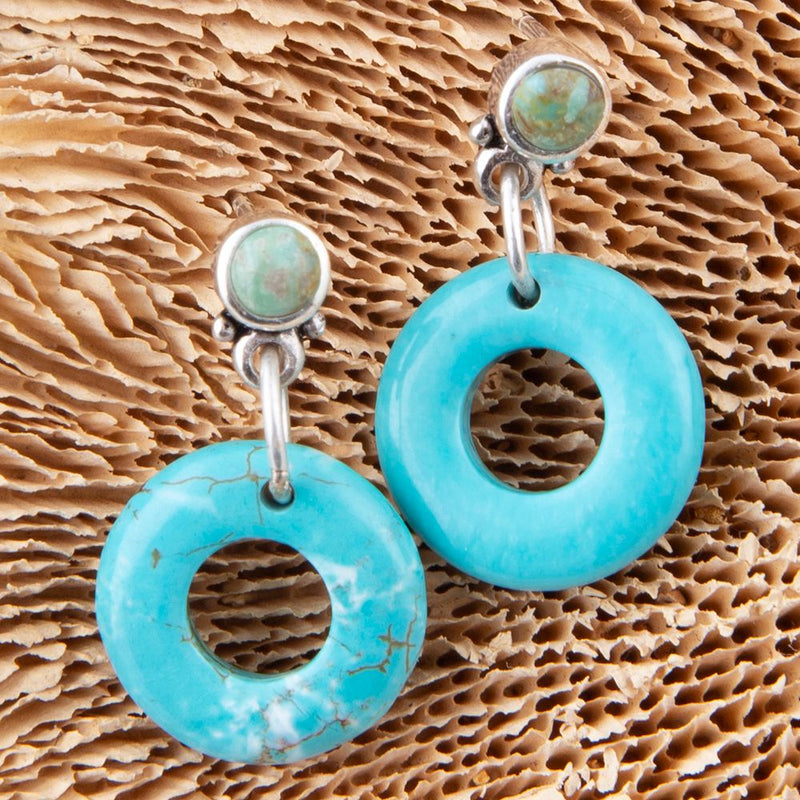 Blue Magnesite Donut Sterling Silver Drop Earrings - Barse Jewelry